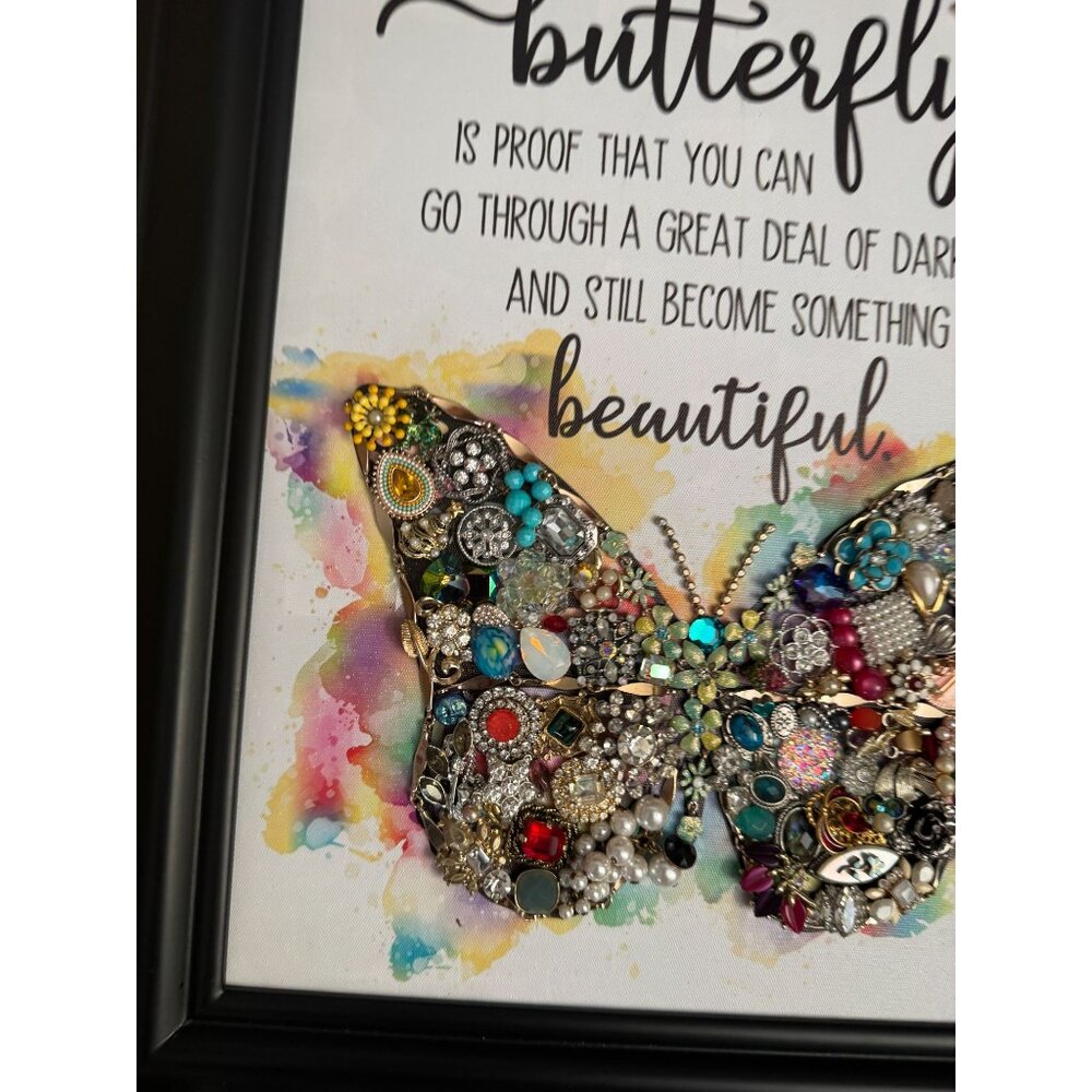 Designs By Betty Signed Butterfly Jewelry Art Quote Framed Collage 14" X 17" - Picture 5 of 12